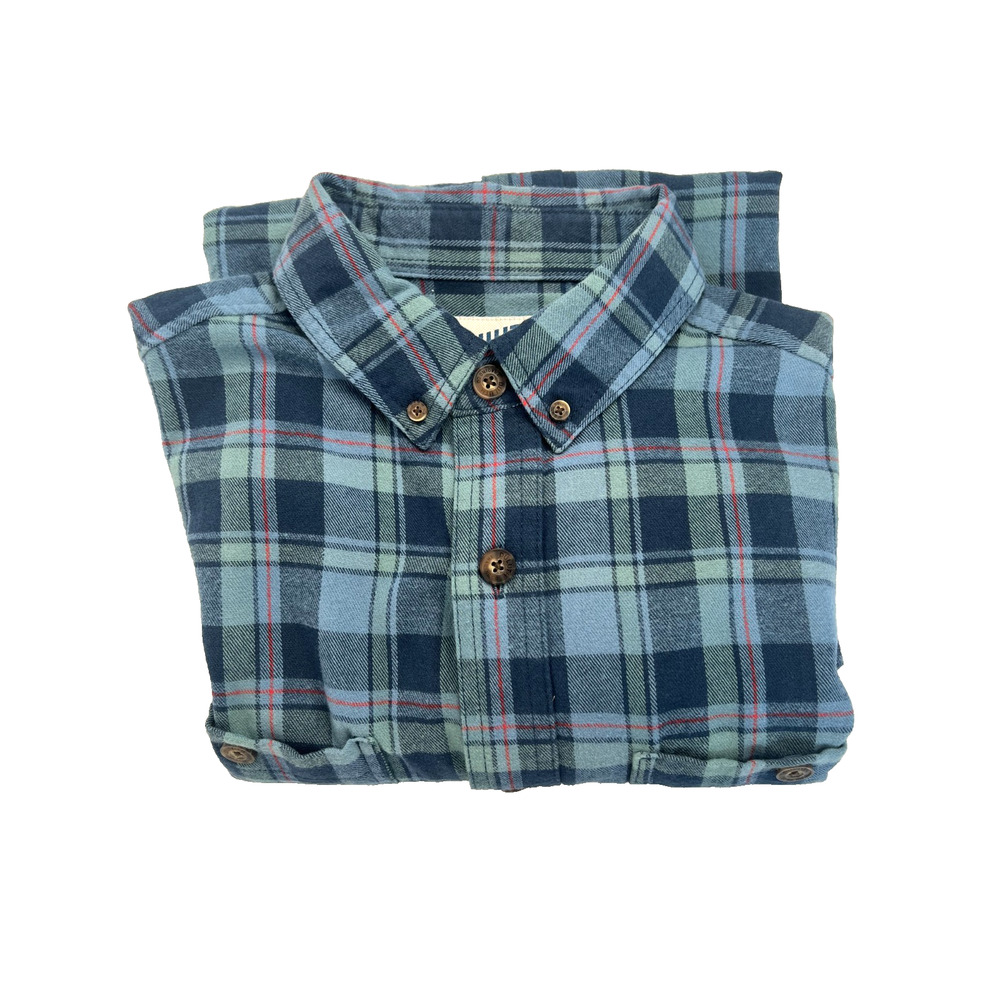 Duluth Trading Co Blue Plaid Soft Cotton Flannel Shirt Men's med